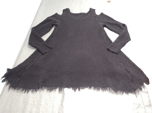 Ruby Moon Women’s Large Cold Shoulder A-Line Fringe Long Sleeve Sweater Gray - Picture 2 of 24