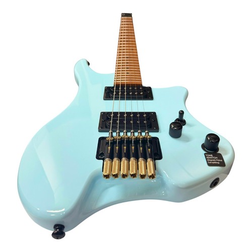 Haze HZHL1ABL Headless HH Solid Mahogany HHL Electric Guitar - Light Blue - Picture 11 of 18