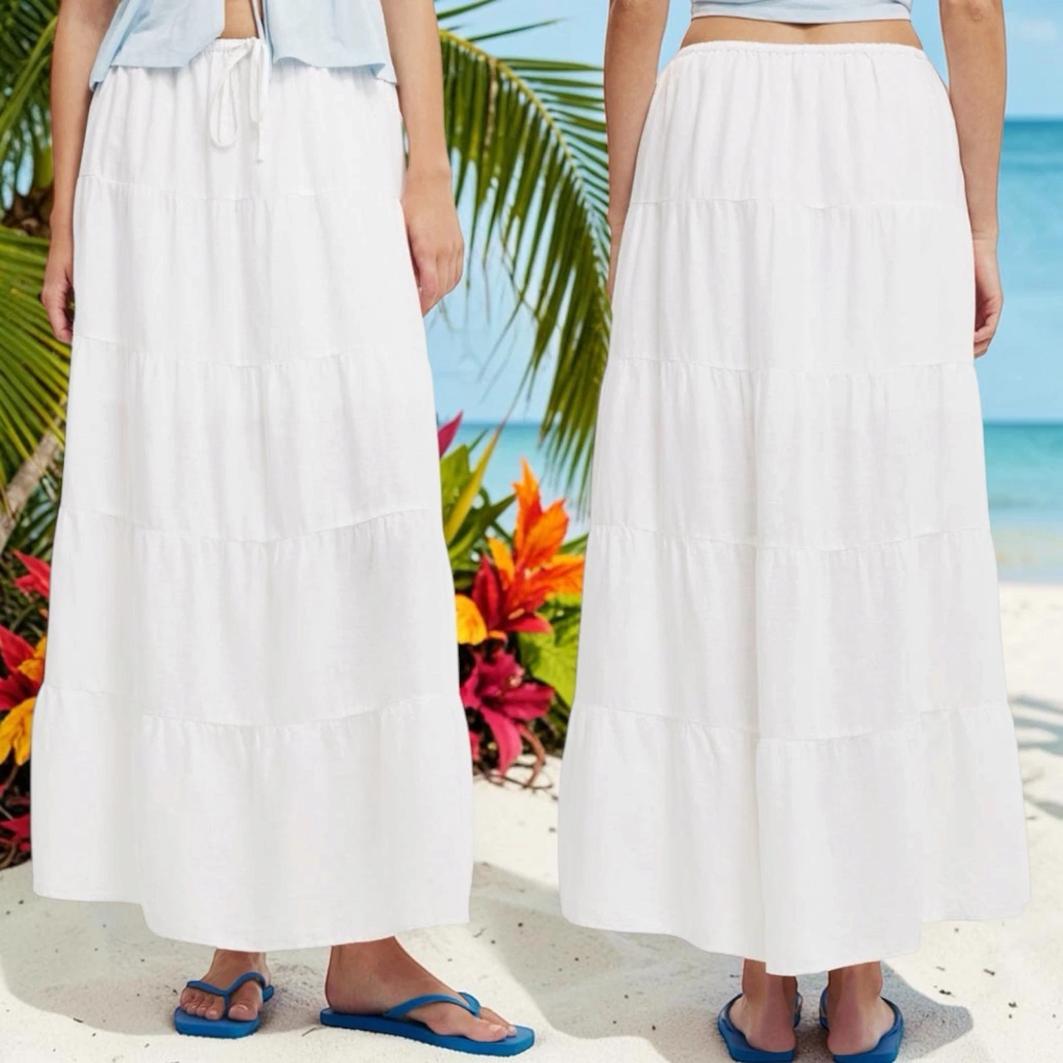 NEW Cotton On Linen Blend Haven Multi Tiered Maxi Skirt White Coastal Resort 10