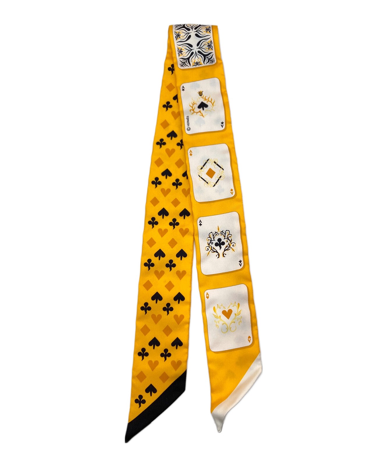 Hermes Scarf Silk Yellow Playing Cards Motif Box Included From Japan thumbnail 8