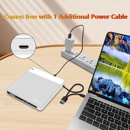 Lecteur CD DVD externe NOLYTH : Graveur USB pour ordinateur portable Mac PC MacBook Windows 11 - - Photo 2/8