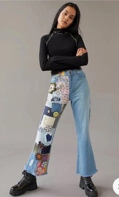 URBAN OUTFITTERS-BDG High waisted Indigo Patchwork Flare Jeans Boho Size  26 GUC