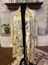Vintage Victoria's Secret Satin Robe One Size Floral Pansy Yellow Gold Lingerie