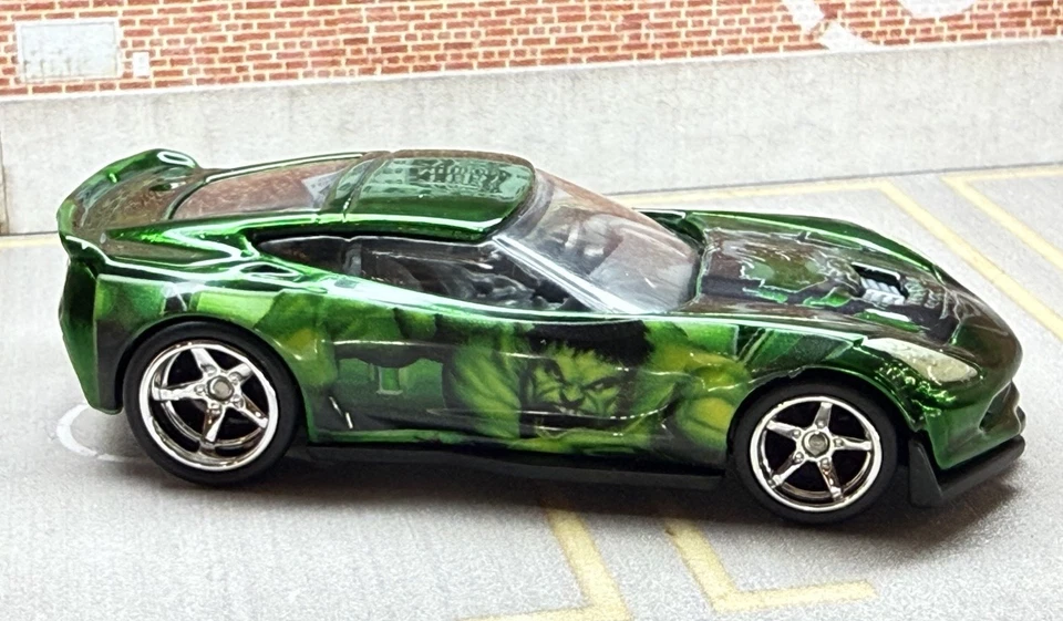 Hot Wheels Corvette C7 Z06 FULL CUSTOM Incredible Hulk!! Chrome Deep Dish Rims - Image 2 of 2