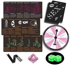 Sex Game for Adult Romantic Cards with Sex Positions Blindfold, Spin Wheel, Dice