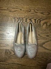 UGG Carey Silver Leather Sheepskin Loafers Flats Casual Logo Embroidered Girls 3