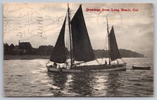 RPPC Greetings From Long Beach California Sailboat Rotograph c.1906