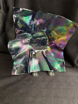 7pc Modern Iridescent Artglass Handkerchief  Dip/candy Dish, Service Vintage Blk