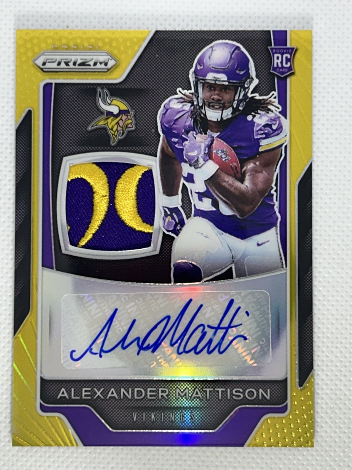 Alexander Mattison 2019 Panini Prizm Rookie Patch Auto Gold Prizm /10 RC Nasty