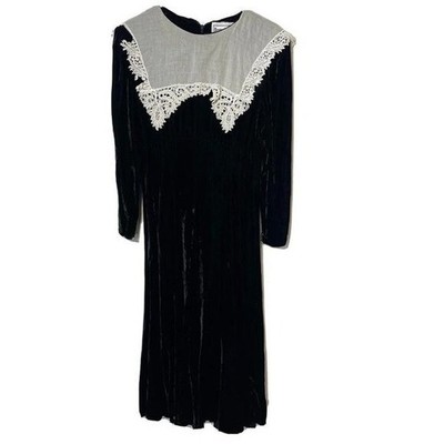 Donna Morgan Velvet Dress Black 9/10 Vintage Gothic Cottagecore 70s 80s