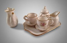 VTG Miniature Doll House Hand Painted Porcelain Tea Set with Gold Leaf - CUTE 