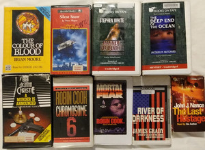 9 Audiobook Cassettes Mystery Moore Thayer White Christie Cook Grady MItchard