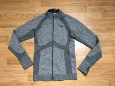 Gymshark Jacket Womens S Gray Full Zip Thumbhole Stretch Logo Nylon Blen