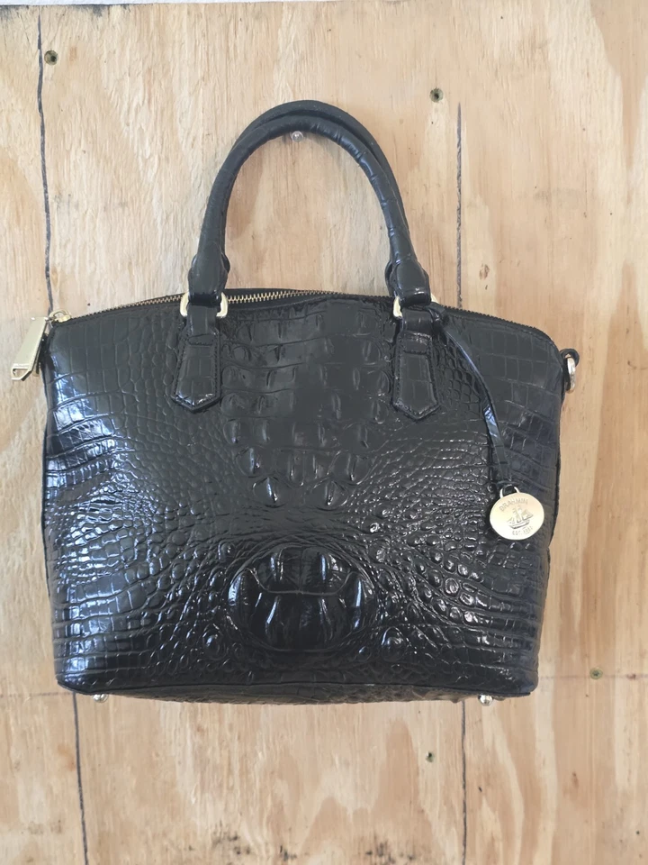 Brahmin Duxbury   Crocodile-Embossed Handbag Black Women Gold Logo Medium - Image 4 of 4