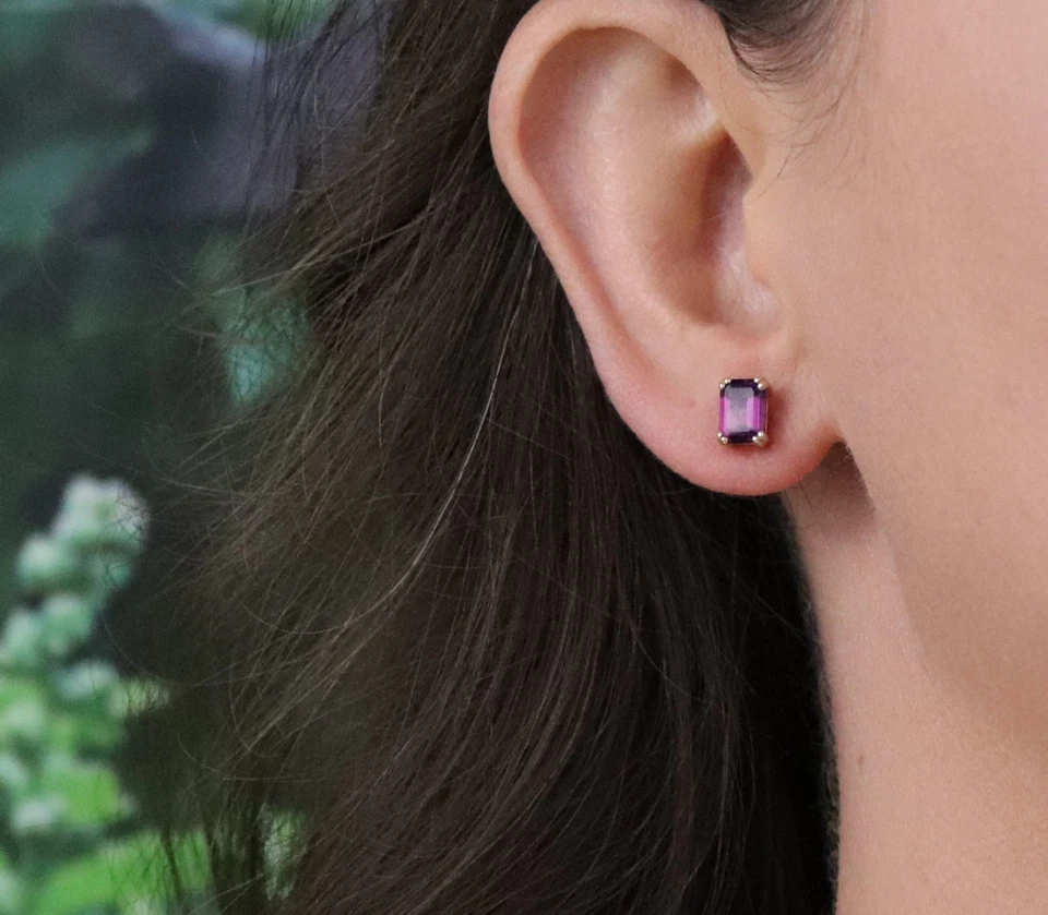 Brincos de granada de rodolita natural ouro amarelo 10k com pino 5/16" x 3/16" polegadas - Imagem 4 de 4