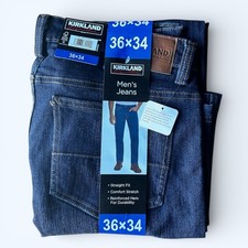 Kirkland Signature Mens Straight Fit Jean Dark Blue Denim Size 36x34