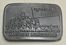 Vintage Elanco Pewter 80s Belt Buckle American Agriculture Marked Hit Line USA
