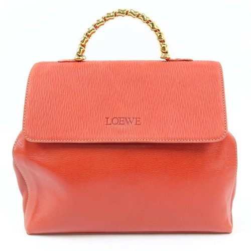 LOEWE Velazquez Twist Lock Vintage Red Leather Top Handle Bag Auth