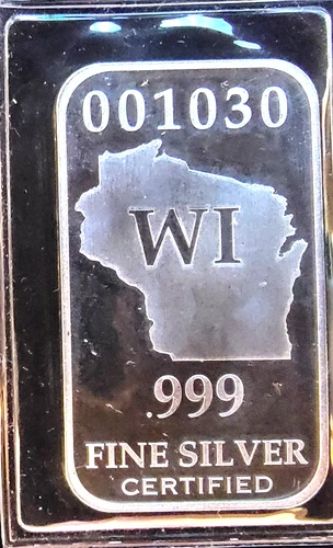 Wisconsin Certified Fine Bullion 50 State Minimum Serial-0.999 Silver 1/2 Oz Bar