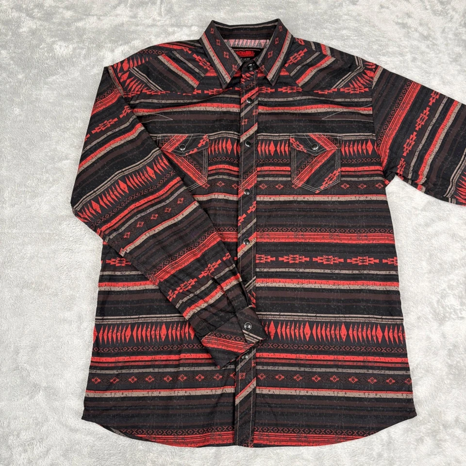 Rock & Roll Denim Boys Western Shirt Cowboy Modern Fit Southwest Print XL - Image 2 of 4