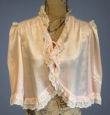 Vtg Givenchy Intimite Paris Bed Jacket S Pink Ruffles Lace Boho 80s Cottage Core