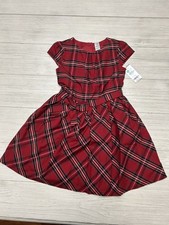 New Carter  s Toddler Girls Sateen Dress Red Plaid Cap sleeve Lined Size 7