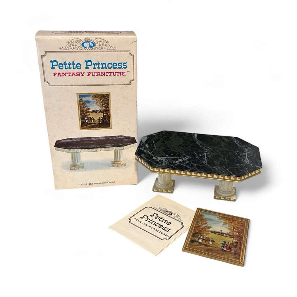 Casa de muñecas pequeña princesa mesa de comedor arte imagen ideal imitación mármol Foto 2 de 4