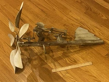VINTAGE METAL WHIRLIGIG Weathervane Folk Art - Cutting Down Christmas Pine Tree