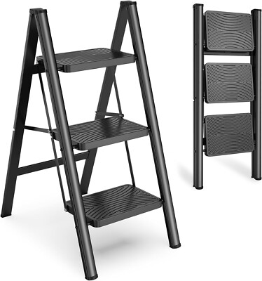 HBTower 3 Stufen Leiter klappbarer Tritthocker, 330 Pfund Kapazität Tritthocker für Erwachsene