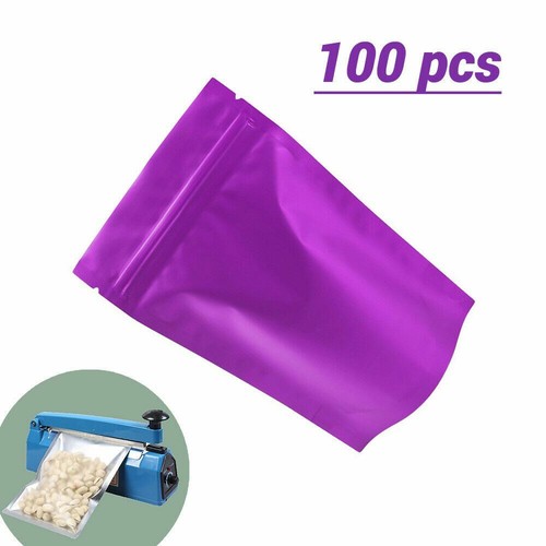 Borsa stand up 4x6 pollici opaca trasparente anteriore viola posteriore lamina Mylar richiudibile con macchina - Foto 10 di 14