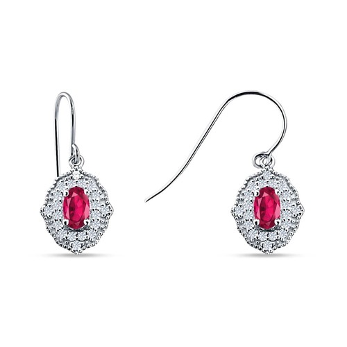 Vintage look Ruby Cluster Dangle Earrings in Solid Sterling Silver - Picture 3 of 4