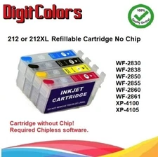 212 212XL Alternative No Chip Refillable Cartridge fits  for WF-2850 XP-4100