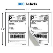 300 Premium 8.5" X 5.5" Half Sheet Self Adhesive Shipping Labels 2 Per Sheet