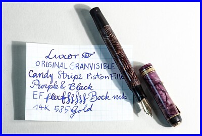 1950s Luxor GRANVISIBLE914 EF Luxury Fountain Pen CANY STRIPED Purple & Black