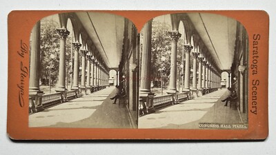 USA Congress Halle Platz, Saratoga, N.y. c1870 Foto Stereo Vintage Albumin