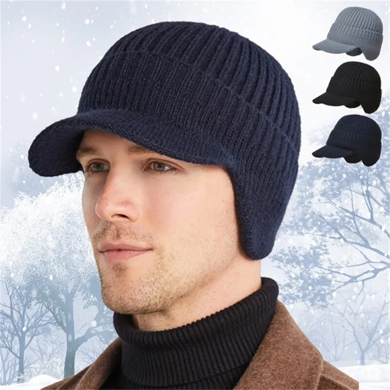 Unisex Winter Visor Beanie Knit Hat Cap Crochet Men Women Ski Warm