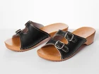 Women's Sandals Natural Leather Slip On Wood Clog Size 3 - 8 Slipper Black Beach