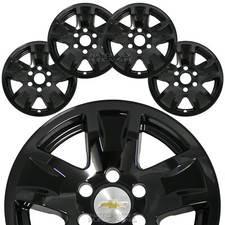 4 Gloss Black 14-18 Silverado Tahoe 17 Wheel Skins Hub Caps Aluminum Rim Covers