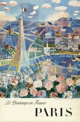 Printemps en France Spring in Paris vintage travel poster 16x24