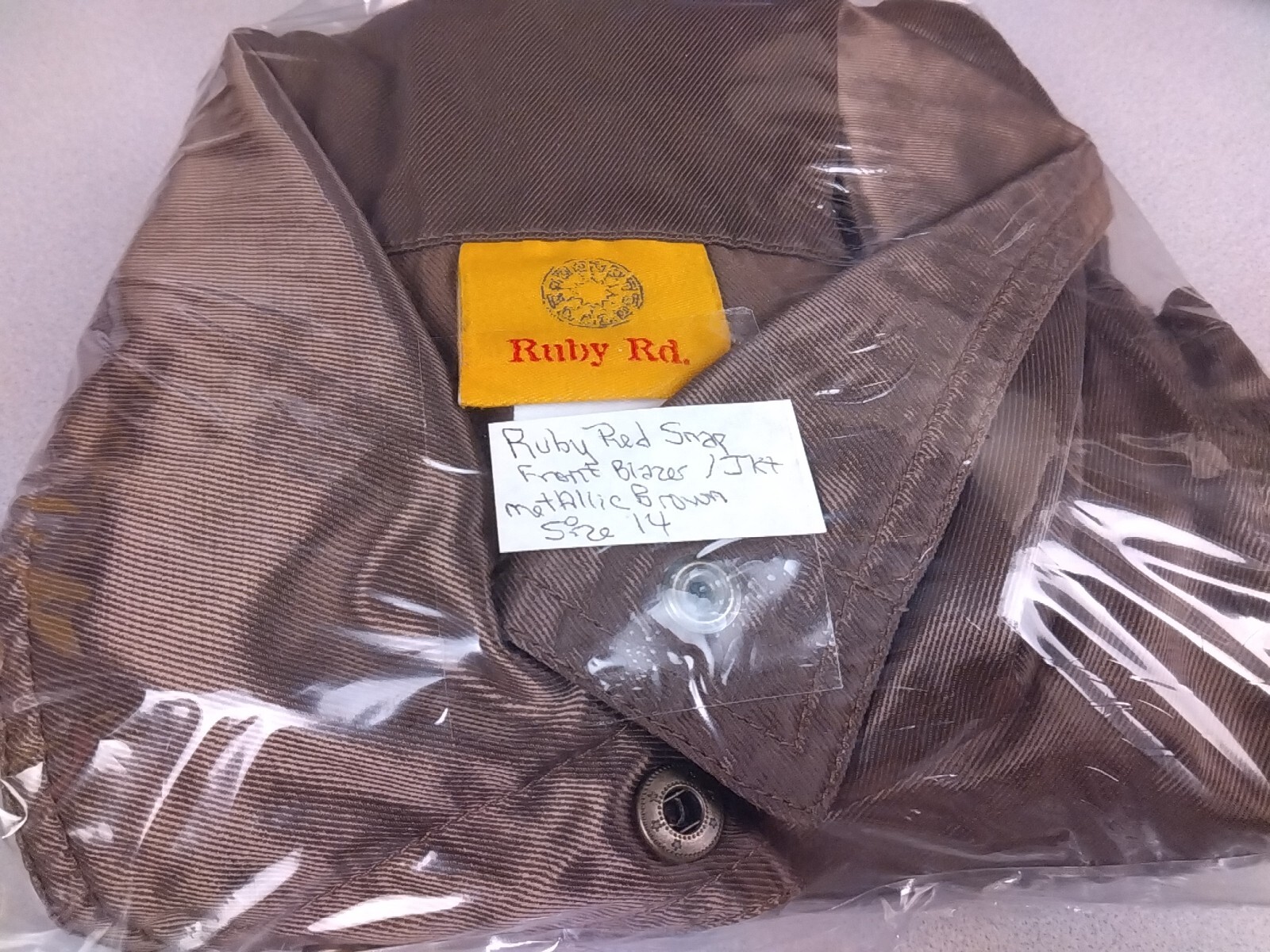 Ruby Red Snap Front Blazer/Jacket Metallic Brown … - image 14