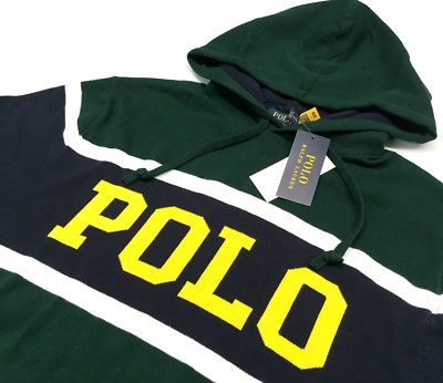 Polo Ralph Lauren Colorblocked Bold Logo Soft Cotton Hoodie Fine Knit Sweater L