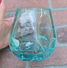 Glass Vase Turquoise Teal Blue Geometric Abstract Pentagon Glass Vase 6"