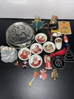 Vintage Lot Christmas Ornaments Tins, Coke Santa Satin Push Pin & More