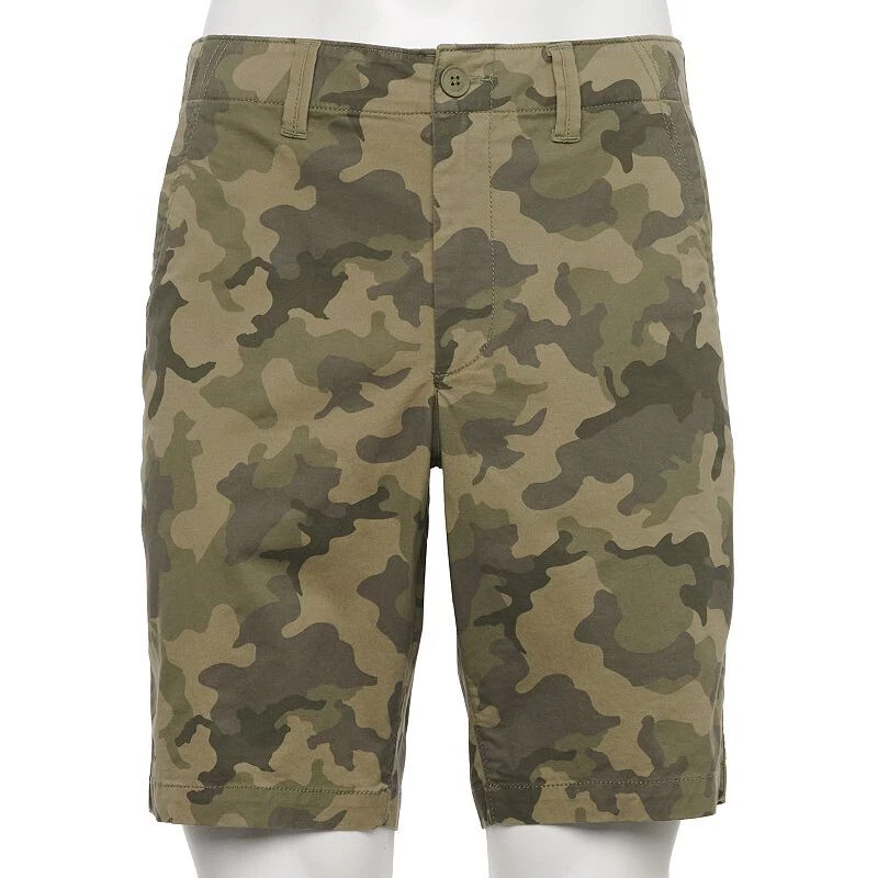 Sonoma Everyday Chino Shorts Mens 29 Green Camo Cotton Stretch Flat Front NEW