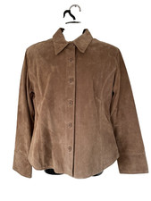 East Beige Taupe Real Suede Leather Shirt Jacket Shacket Size Uk 10 New