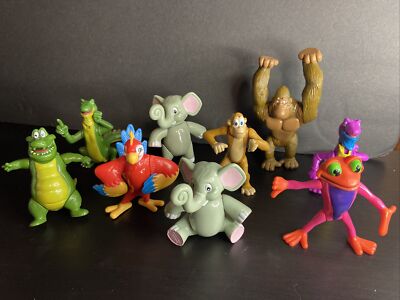 Lot of 9 Rainforest Cafe Posable Animal Figures Gorilla Monkey Parrot Frog