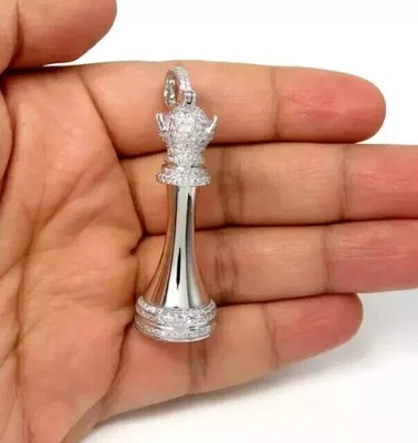 Round Cut Lab Created Diamond Chess King Men's Pendant 14k White Gold Over 2 Ct