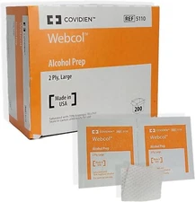 200 WEBCOL COVIDIEN 5110 LARGE SIZE ALCOHOL PREP PADS WIPES, Made in USA