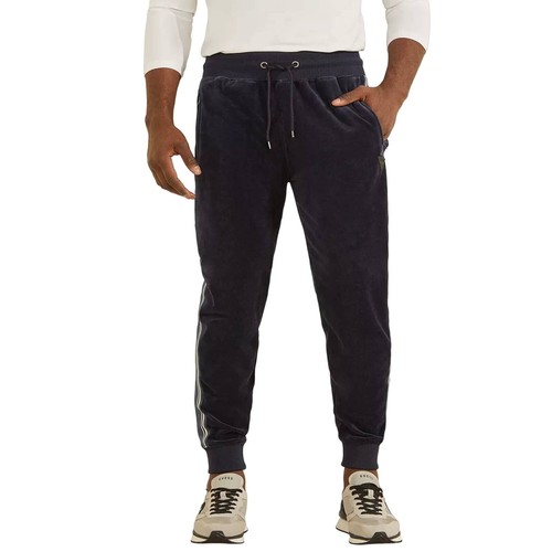 GUESS Men's Blue Striped Velvet Fulham Sports Pants, Pockets, XXL Tapared Ankles