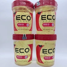 Lot Of 4 Eco Style Styling Gel, Moroccan Argan Oil, Max Hold Jumbo 32 oz Sealed